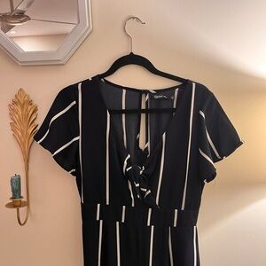 Striped jumpsuit with tie front